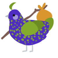 A indigo and chartreuse chicken with a speckle pattern