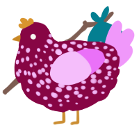 A maroon and lavender chicken with a speckle pattern