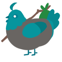 A grey and teal chicken with a head pattern
