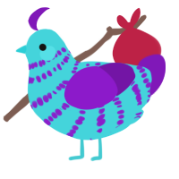 A aqua and violet chicken with a bar pattern