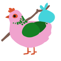 Tulipán, a pink and leaf chicken with a neck-speckle pattern