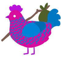 TV chook, a fuchsia and sapphire chicken with a lace pattern