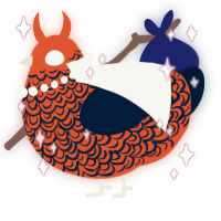 A vermilion and tumblr chicken with a double-lace pattern