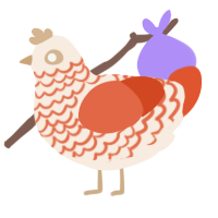 A cream and vermilion chicken with a lace pattern