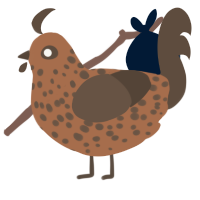 A brown and bark chicken with a speckle pattern