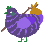 A overcast and blurple chicken with a bar pattern