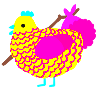 A yellow and fuchsia chicken with a lace pattern