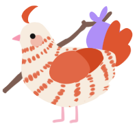 A cream and vermilion chicken with a bar pattern