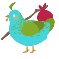 A aqua and chartreuse chicken with a half-lace pattern