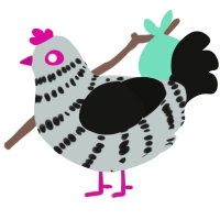 Elster, a silver and black chicken with a bar pattern