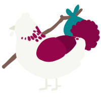 A white and maroon chicken with a neck-speckle pattern