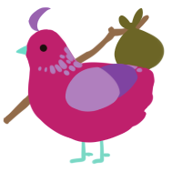 A fuchsia and blurple chicken with a neck-speckle pattern