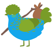 A sky and chartreuse chicken with a half-lace pattern