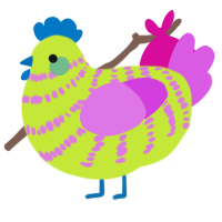 A lime and orchid chicken with a bar pattern