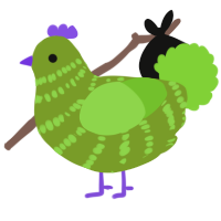 A chartreuse and grass chicken with a bar pattern