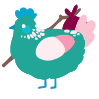 A turquoise and rose chicken with a neck-speckle pattern