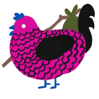 Hello Kitty Knife, a fuchsia and black chicken with a lace pattern