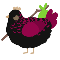 A black and maroon chicken with a half-lace pattern
