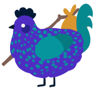 A indigo and teal chicken with a speckle pattern