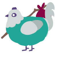 A turquoise and silver chicken with a head pattern