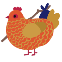 A vermilion and gold chicken with a lace pattern