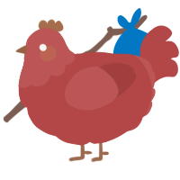 A red chicken with a head pattern