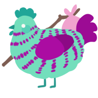 A mint and plum chicken with a bar pattern