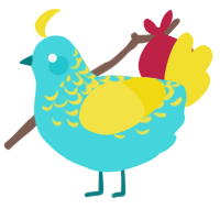 A aqua and yellow chicken with a half-lace pattern