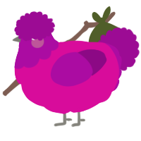 A fuchsia and plum chicken with a head pattern