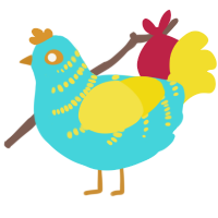 A aqua and yellow chicken with a half-bar pattern