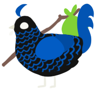 A black and ultramarine chicken with a lace pattern