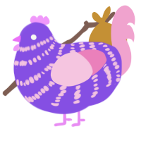 A blurple and pink chicken with a bar pattern