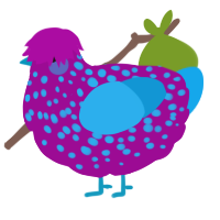 A plum and sky chicken with a speckle pattern