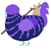 A navy and blurple chicken with a bar pattern
