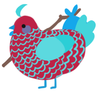 A crimson and aqua chicken with a lace pattern
