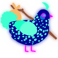 A navy and mint chicken with a speckle pattern
