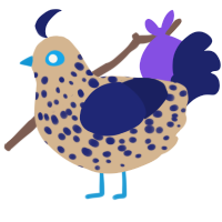A beige and navy chicken with a speckle pattern