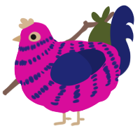 A fuchsia and navy chicken with a bar pattern