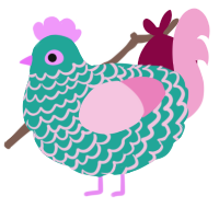 A turquoise and pink chicken with a lace pattern