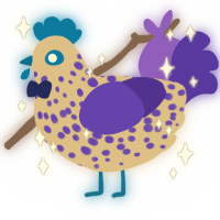 A beige and indigo chicken with a speckle pattern