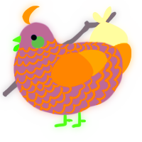 A olive and ultramarine chicken with a lace pattern