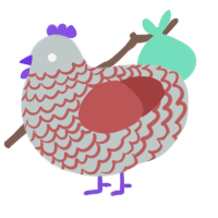 A silver and red chicken with a lace pattern