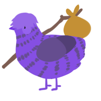 Grimace, a blurple and overcast chicken with a bar pattern