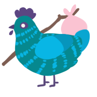 A teal and cerulean chicken with a bar pattern