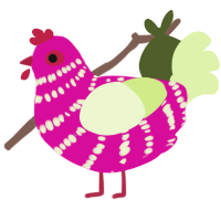 A fuchsia and apple chicken with a bar pattern
