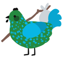 A viridian and cerulean chicken with a speckle pattern