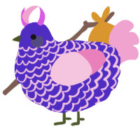 A indigo and pink chicken with a lace pattern