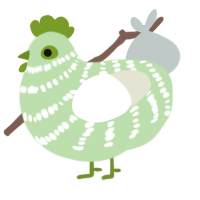 A gluppy and white chicken with a bar pattern