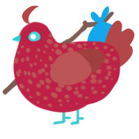 A crimson and red chicken with a speckle pattern