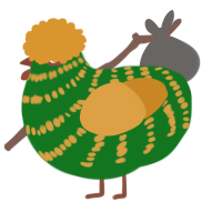 A leaf and orange chicken with a bar pattern